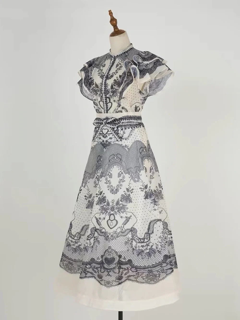 Designer-Style Black Ruffled Two-Piece Dress Set - Picture 2 of 10